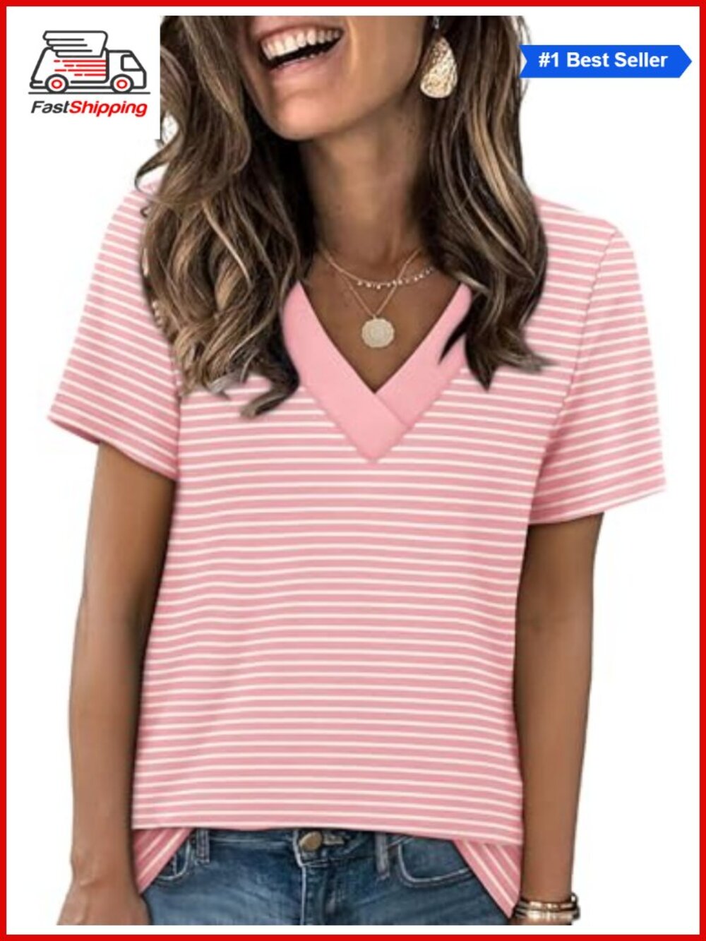 ✨ Eyelet Crossed V Neck Short Sleeve T-Shirt